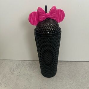 Disney Minnie Mouse 20 oz Black & Red Textured Tumbler Cup w/ Lid and Straw NWOB